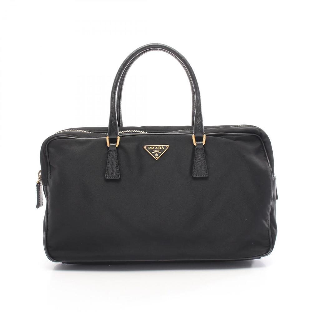Prada Triangle Enameled Logo Handbag Saffiano Leather Black
